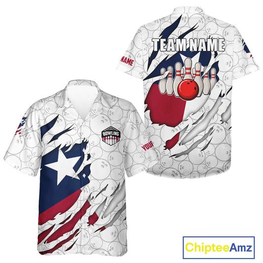 Personalized Texas Flag Camo Bowling Hawaiian Shirt Custom patriotic Texas Bowling Team Jerseys NQS11173