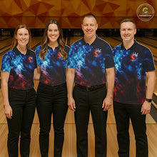 Load image into Gallery viewer, Smoke American Flag Eagle Bowling Shirts For Women Custom patriotic Bowling Team Polo, 1/4 zip Jersey NQS11179