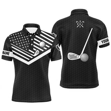 Load image into Gallery viewer, Black and white American flag patriotic golf shirts for men custom name polo golf tops NQS4635