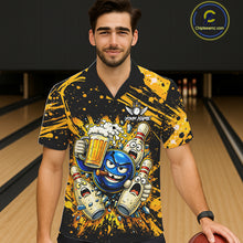Load image into Gallery viewer, Black and Yellow Funny Bowling and Beer Custom Bowling Hawaiian Shirts, Bowling Team League jerseys NQS11587
