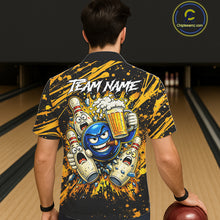 Load image into Gallery viewer, Black and Yellow Funny Bowling and Beer Custom Bowling Hawaiian Shirts, Bowling Team League jerseys NQS11587