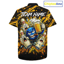 Load image into Gallery viewer, Black and Yellow Funny Bowling and Beer Custom Bowling Hawaiian Shirts, Bowling Team League jerseys NQS11587