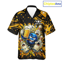 Load image into Gallery viewer, Black and Yellow Funny Bowling and Beer Custom Bowling Hawaiian Shirts, Bowling Team League jerseys NQS11587