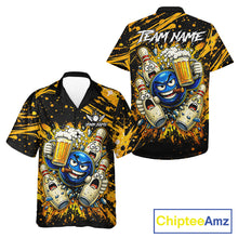 Load image into Gallery viewer, Black and Yellow Funny Bowling and Beer Custom Bowling Hawaiian Shirts, Bowling Team League jerseys NQS11587