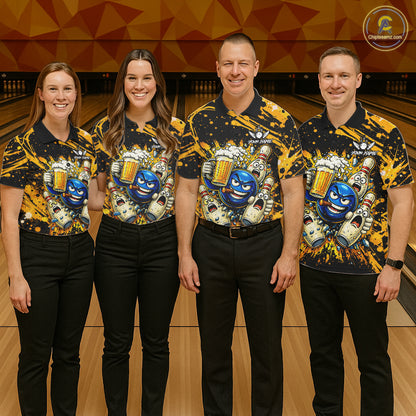 Black and Yellow Funny Bowling and Beer Custom Bowling Shirts For Men, Bowling Team League jerseys NQS11587
