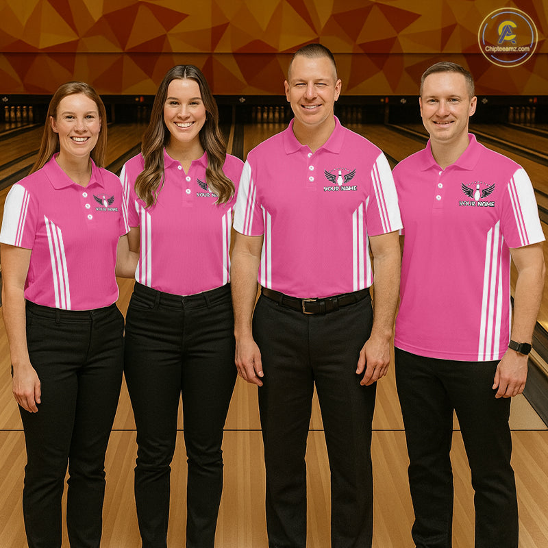 Custom Retro Pink Bowling Polo Shirts, Bowling 1/4 zip jersey For Men, Team Bowling League jerseys NQS11589