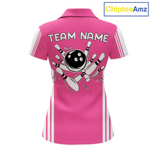 Load image into Gallery viewer, Custom Retro Pink Bowling Polo Shirts, Bowling 1/4 zip jersey For Women, Team Bowling League jerseys NQS11589