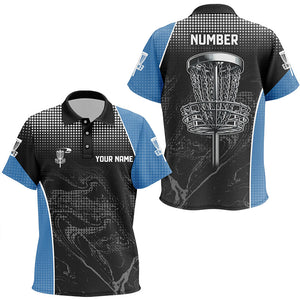 Black camo Kid Disc golf polo shirts custom team disc golf basket jerseys, unique golf gifts | Blue NQS7408