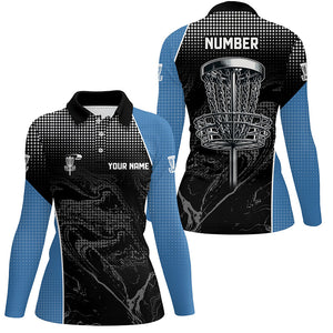 Black camo Women disc golf polo shirts custom team disc golf basket jerseys, unique golf gifts | Blue NQS7408