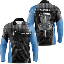 Load image into Gallery viewer, Black camo Mens disc golf polo shirts custom team disc golf basket jerseys, unique golf gifts | Blue NQS7408