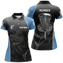 Load image into Gallery viewer, Black camo Women disc golf polo shirts custom team disc golf basket jerseys, unique golf gifts | Blue NQS7408