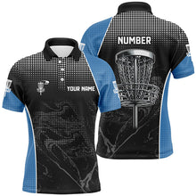 Load image into Gallery viewer, Black camo Mens disc golf polo shirts custom team disc golf basket jerseys, unique golf gifts | Blue NQS7408