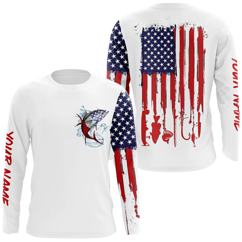 American flag Tuna fishing personalized patriotic UV Protection saltwater Tuna Fishing Shirts for men NQS5624