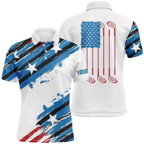 Red white and blue American flag Mens Golf Polo Shirt Custom mens golf clothing, Patriotic Golf Gifts NQS7739