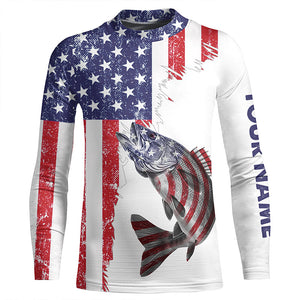 American flag Walleye patriotic fishing Custom Walleye tournament long sleeves fishing shirts NQS5864