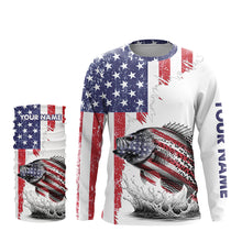 Load image into Gallery viewer, American flag Crappie patriotic fishing Custom name Crappie tournament long sleeves fishing shirts NQS5865