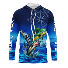 Load image into Gallery viewer, Personalized Mahi Mahi, Wahoo, Tuna Blue Performance Fishing Shirt, compass offshore tournament Shirts NQS5866