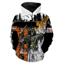 Load image into Gallery viewer, Bow Hunter Skull Orange and white tree Camo Deer Hunting Customize name 3D All over print shirts NQS666