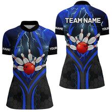 Load image into Gallery viewer, Blue Lightning Thunder Custom Bowling Team Shirts Women Bowling League Jerseys Bowler Outfit NQS8416