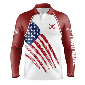 Red, White and Blue American Flag Men golf polo shirts custom patriotic golf outfits men, golfer gifts NQS8420