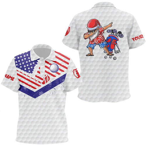 Funny Christmas Kid golf polo shirts custom American flag patriotic Santa Golfer gifts NQS6514