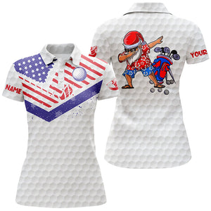 Funny Christmas Womens golf polo shirts custom American flag Santa Golfer gifts NQS6514