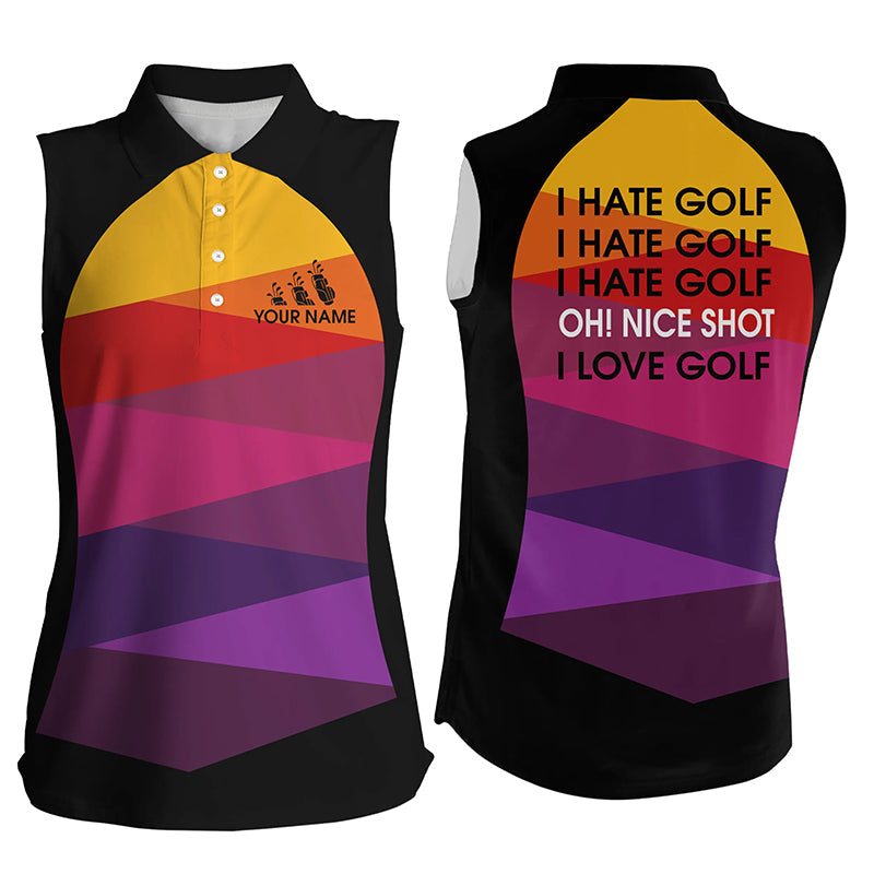 Colorful pattern Women sleeveless polo shirt custom I hate golf nice shot I love golf ladies golf tops NQS8849