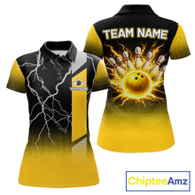 Load image into Gallery viewer, Personalized black &amp; yellow bowling shirt for women lightning thunder custom bowling gifts for ladies NQS11377