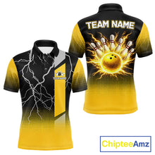 Load image into Gallery viewer, Personalized black and yellow bowling shirt for men lightning thunder custom bowling gifts for men NQS11377