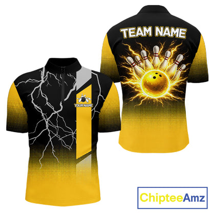 Personalized black and yellow bowling shirt for men lightning thunder custom bowling gifts for men NQS11377