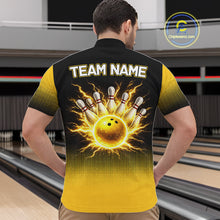 Load image into Gallery viewer, Personalized black and yellow bowling shirt for men lightning thunder custom bowling gifts for men NQS11377