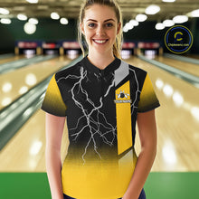 Load image into Gallery viewer, Personalized black &amp; yellow bowling shirt for women lightning thunder custom bowling gifts for ladies NQS11377
