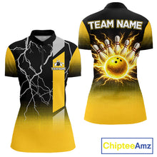 Load image into Gallery viewer, Personalized black &amp; yellow bowling shirt for women lightning thunder custom bowling gifts for ladies NQS11377