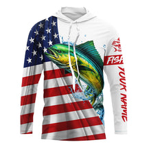 Load image into Gallery viewer, American flag patriotic Mahi mahi fishing Custom UV Protection saltwater long sleeve Fishing Shirts NQS5632