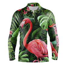 Load image into Gallery viewer, Pink Flamingo Green Tropical Pattern Mens Golf Polo Shirts Custom golf attire for men, Golf Gifts NQS7743