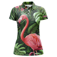 Load image into Gallery viewer, Pink Flamingo Green Tropical Pattern Women Golf Polo Shirts Custom golf attire for ladies, Golf Gifts NQS7743