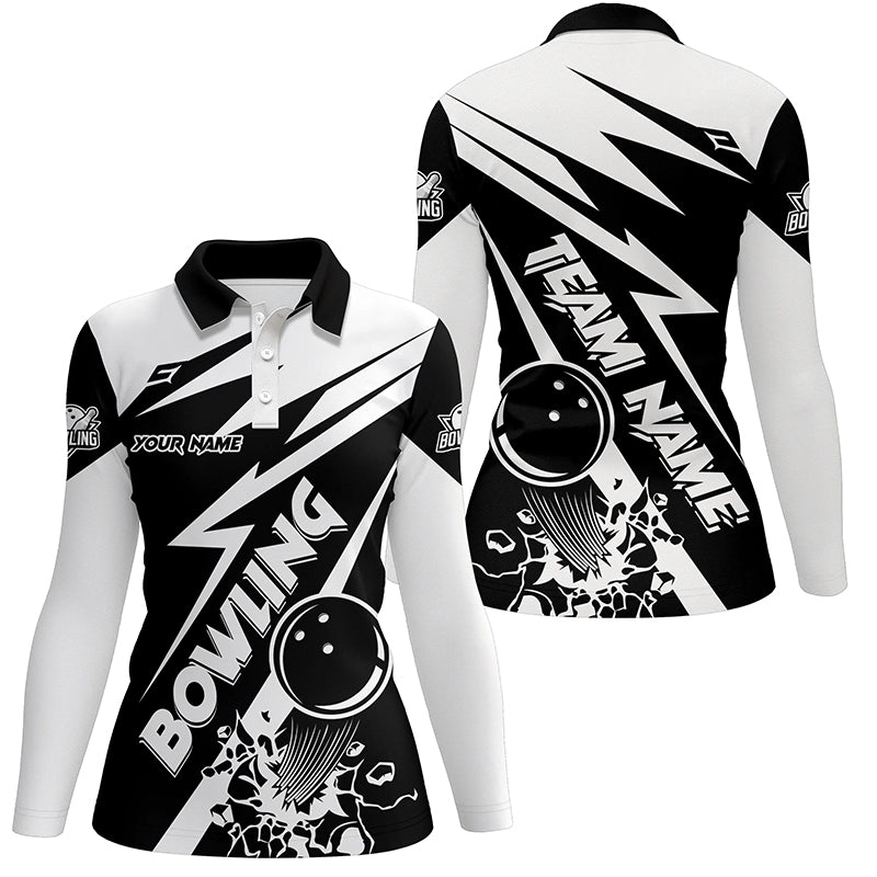 Black and white bowling Polo, Quarter Zip shirts for women Custom Bowling Team League Jerseys NQS7748