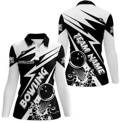 Black and white bowling Polo, Quarter Zip shirts for women Custom Bowling Team League Jerseys NQS7748