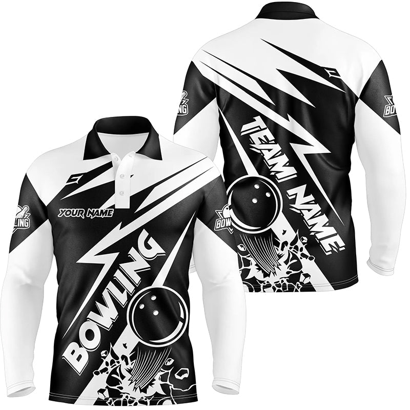 Black and white bowling Polo, Quarter Zip shirts for men Custom Bowling Team League Jerseys NQS7748