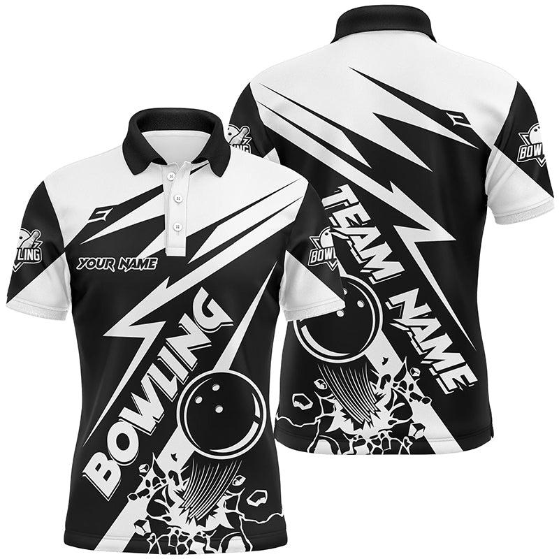 Black and white bowling Polo, Quarter Zip shirts for men Custom Bowling Team League Jerseys NQS7748