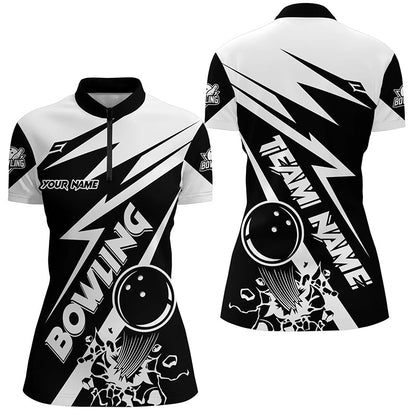 Black and white bowling Polo, Quarter Zip shirts for women Custom Bowling Team League Jerseys NQS7748