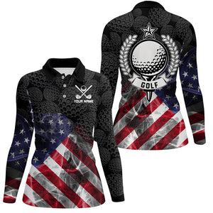 Smoke American Flag Black Camo Women golf polo shirts custom patriotic golf shirt for women golf gifts NQS8421