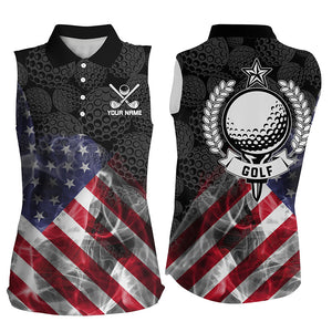 Smoke American Flag Black Camo Sleeveless polo shirt custom patriotic golf shirt for women golf gifts NQS8421