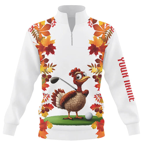 Funny Turkey Quarter zip golf sweatshirt custom Thanksgiving golf sweater outfits, unique golf gifts NQS8626