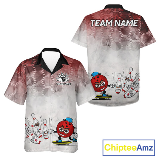 Funny Bowling Hawaiian Shirts Custom Bowling Team Jerseys Gift For Bowler | Red NQS11388