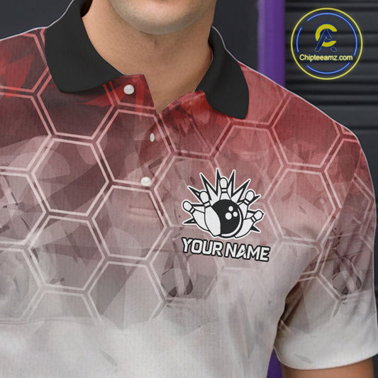 Funny Bowling Polo Shirts For Men, 1/4 zip shirts Custom Bowling Team Jerseys Gift For Bowler | Red NQS11388