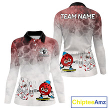 Load image into Gallery viewer, Funny Bowling Polo Shirts For Women, 1/4 zip shirts Custom Bowling Team Jerseys Gift For Bowler | Red NQS11388