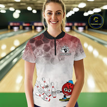 Load image into Gallery viewer, Funny Bowling Polo Shirts For Women, 1/4 zip shirts Custom Bowling Team Jerseys Gift For Bowler | Red NQS11388