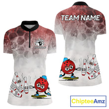 Load image into Gallery viewer, Funny Bowling Polo Shirts For Women, 1/4 zip shirts Custom Bowling Team Jerseys Gift For Bowler | Red NQS11388