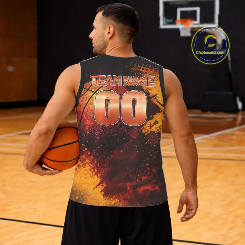 Personalized orange grunge pattern Basketball shirts Custom Basketball team jerseys NQS11390